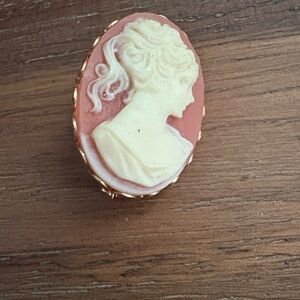 Vintage Cameo Brooch in Cream and Brown